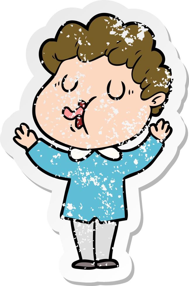 distressed sticker of a cartoon man singing vector