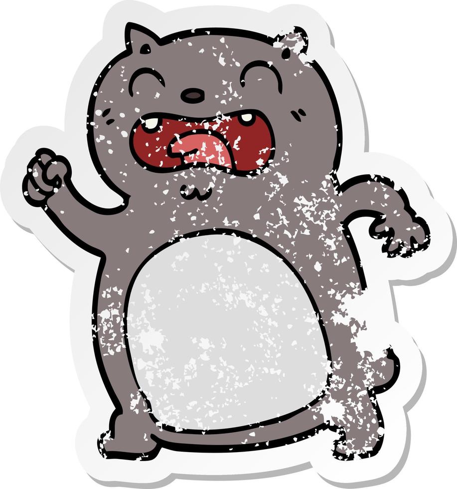 distressed sticker of a cartoon cat vector