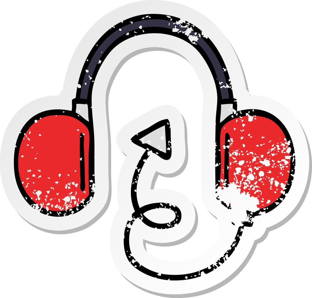 distressed sticker of a cute cartoon retro headphones vector