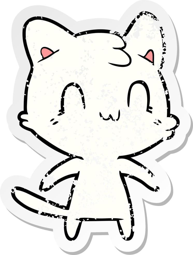 distressed sticker of a cartoon happy cat vector