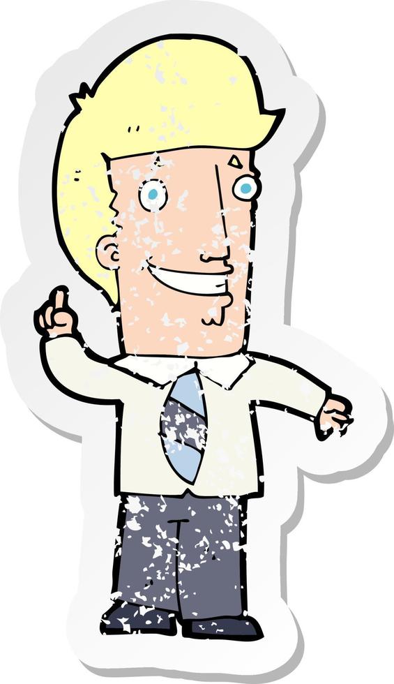 retro distressed sticker of a cartoon office man with idea vector