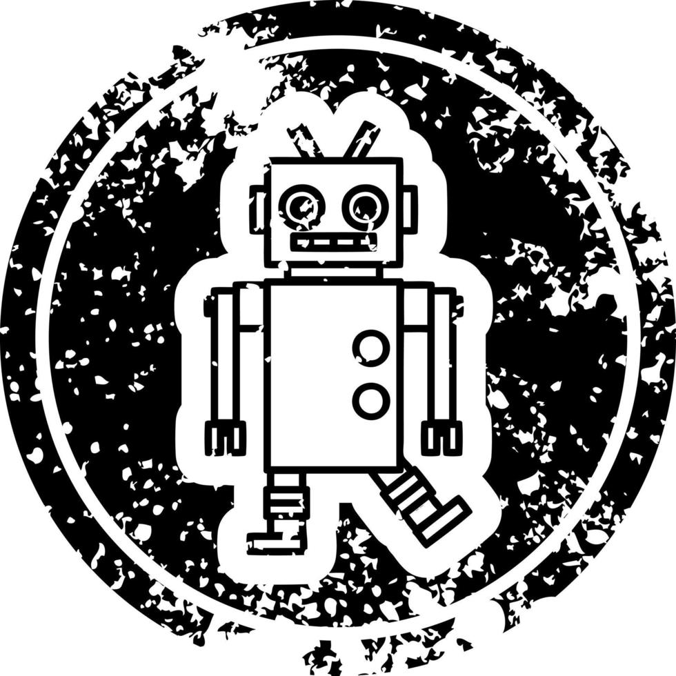 dancing robot distressed icon vector