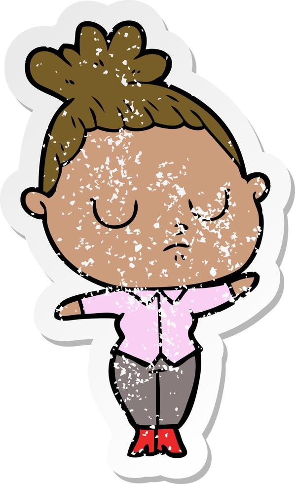 distressed sticker of a cartoon calm woman vector