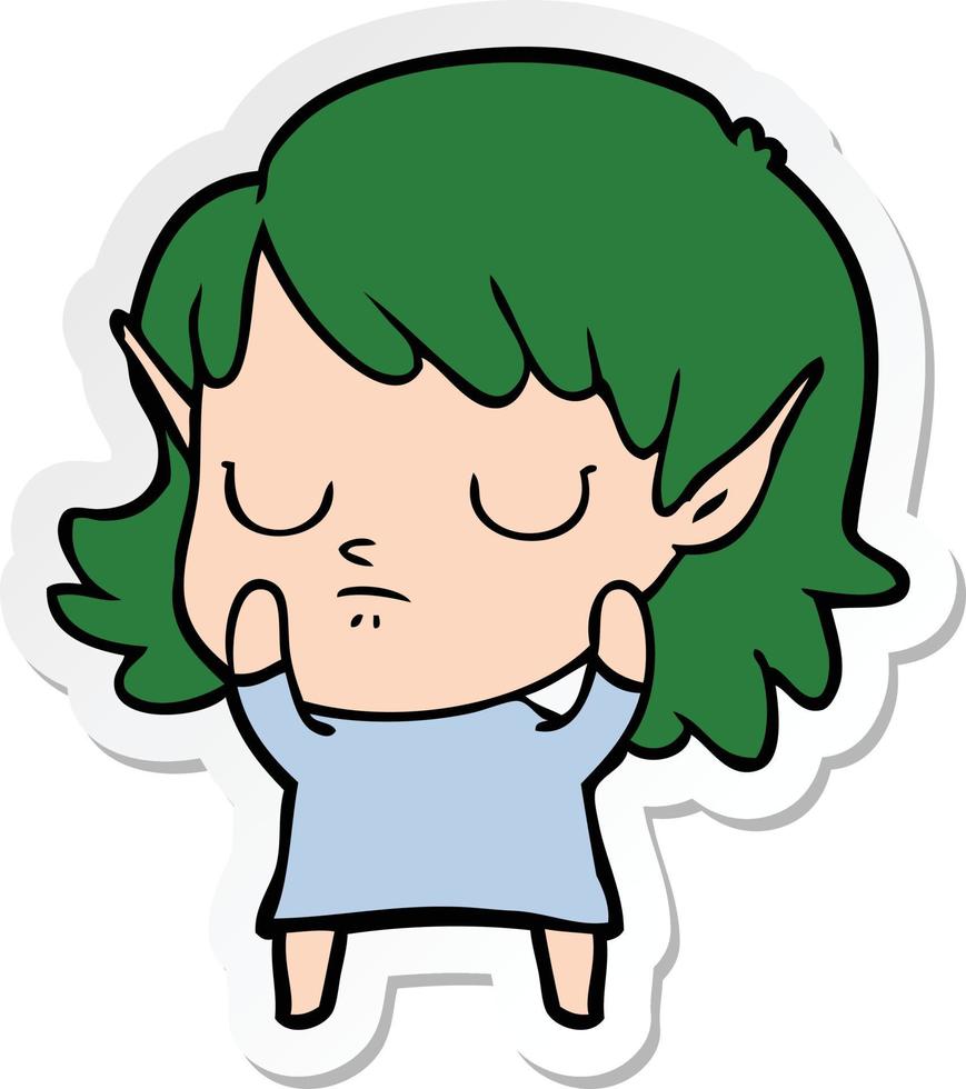 sticker of a cartoon elf girl vector