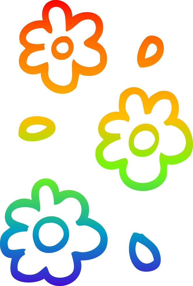 rainbow gradient line drawing cartoon flower heads vector