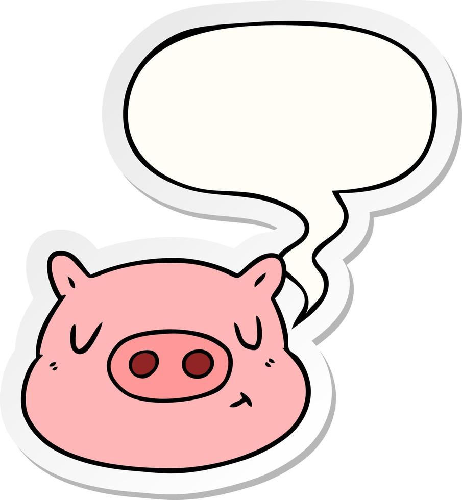 cartoon pig face and speech bubble sticker vector