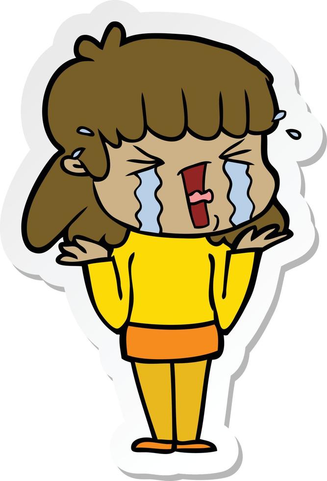 sticker of a cartoon woman in tears vector