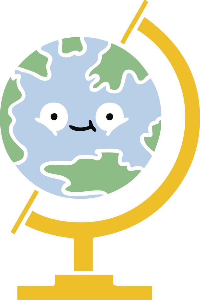 flat color retro cartoon globe of the world vector