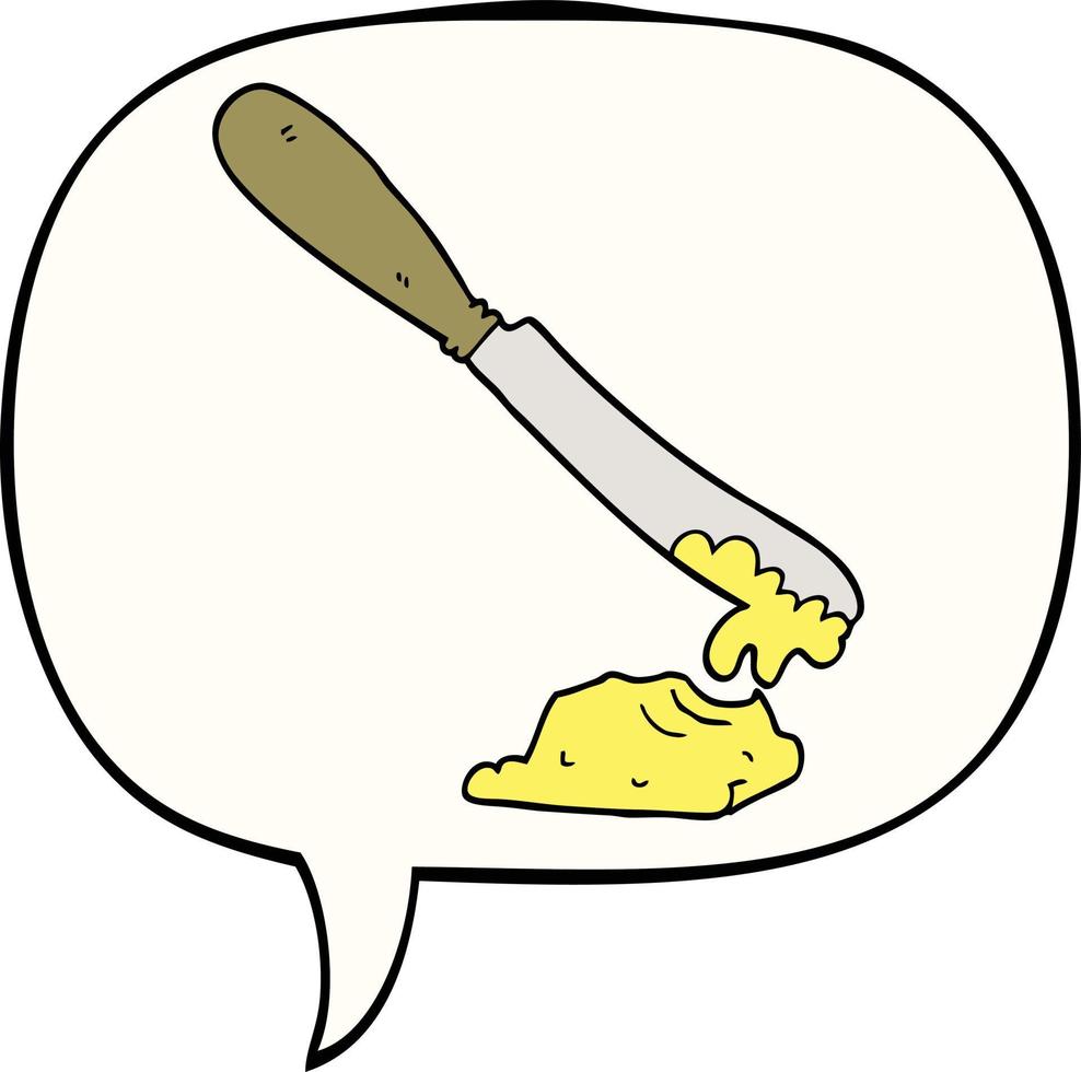 cuchillo de dibujos animados untando mantequilla y burbuja del habla vector