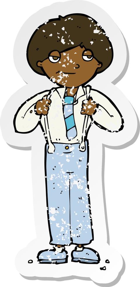 retro distressed sticker of a cartoon man wearing braces vector