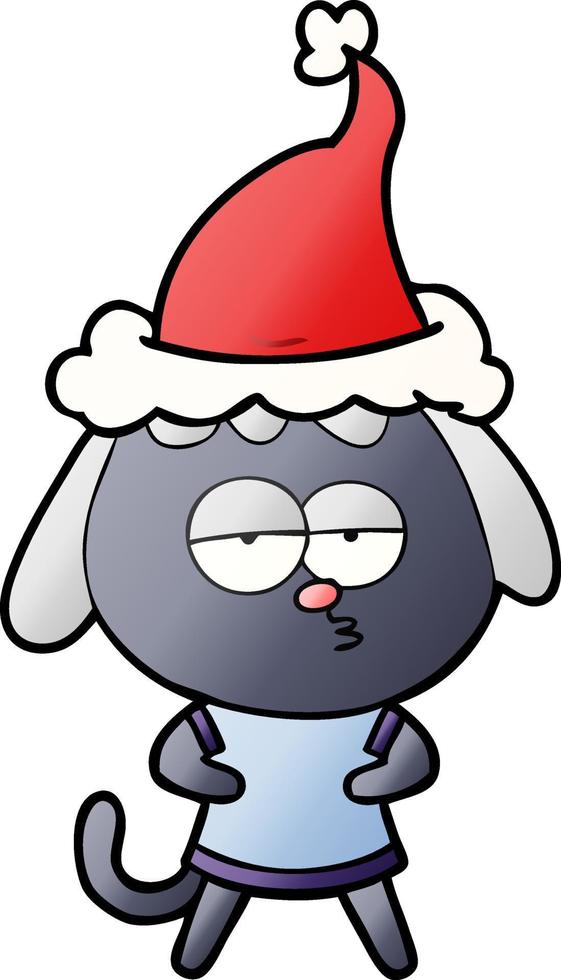 gradient cartoon of a bored dog wearing santa hat vector