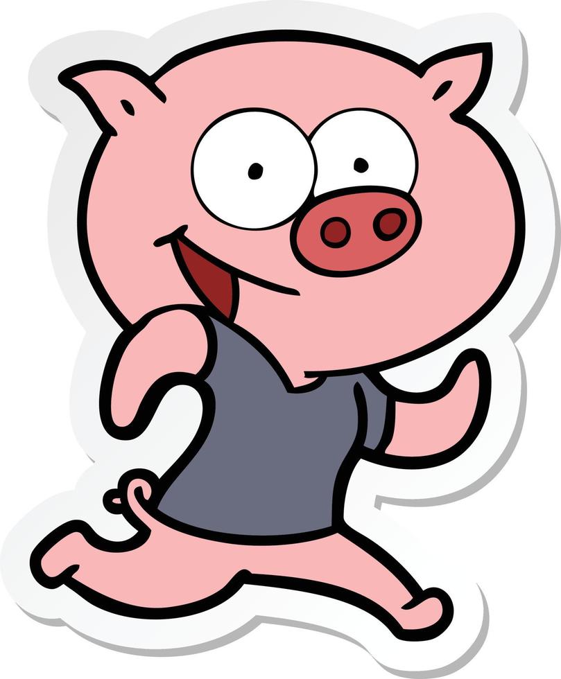 sticker of a cheerful pig exercising cartoon vector