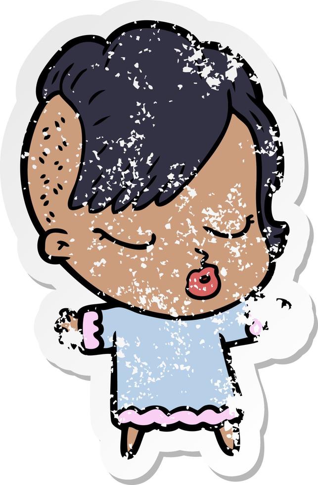 distressed sticker of a cartoon pretty hipster girl vector