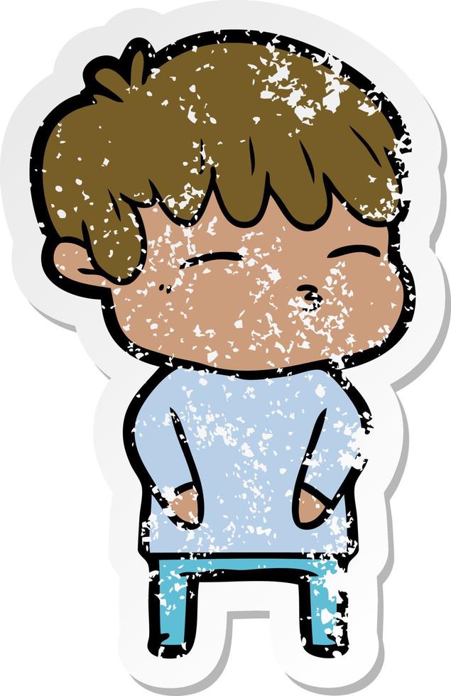 distressed sticker of a cartoon curious boy vector