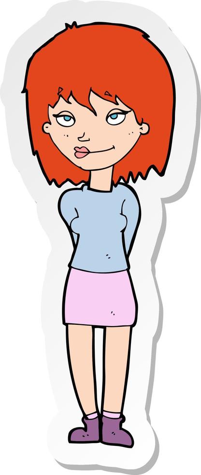 sticker of a cartoon happy woman vector