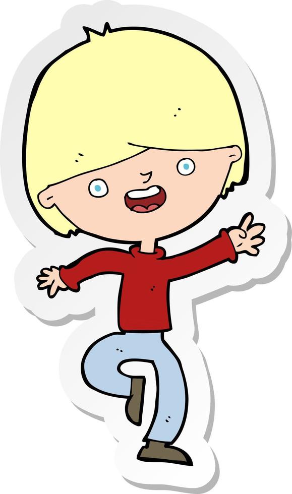 sticker of a cartoon happy boy dancing vector