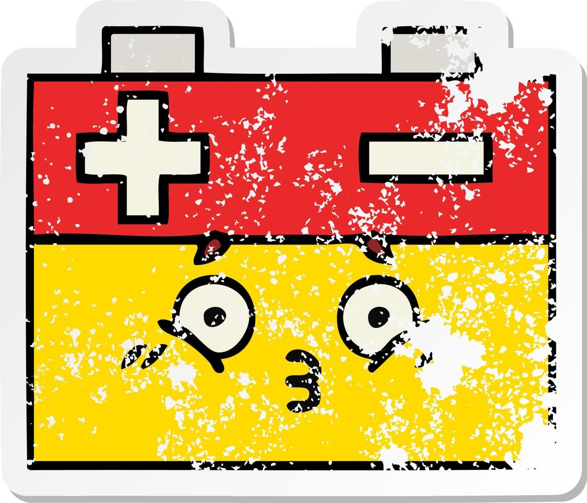 distressed sticker of a cute cartoon car battery vector