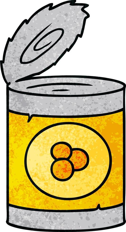 textured cartoon doodle of a can of peaches vector