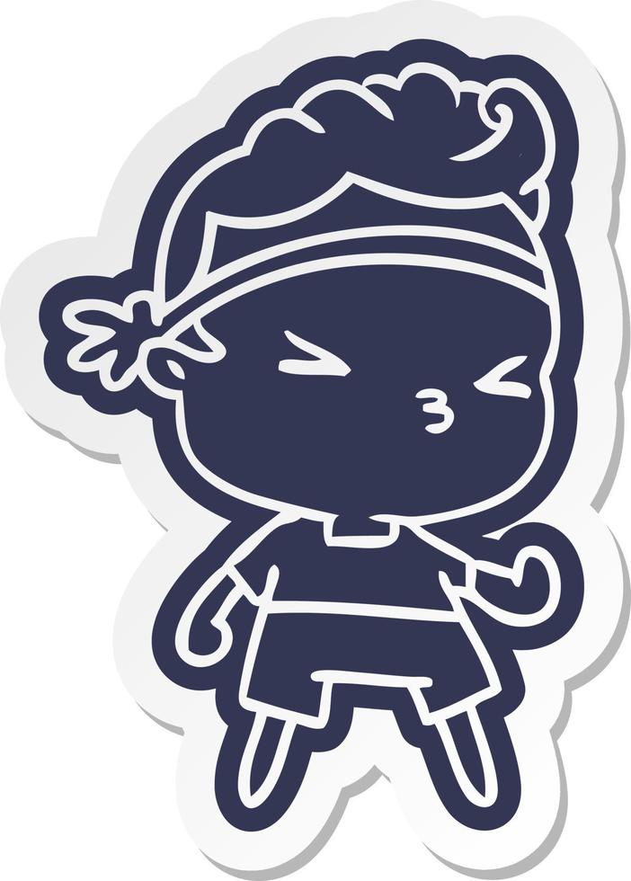 cartoon sticker kawaii working out boy vector