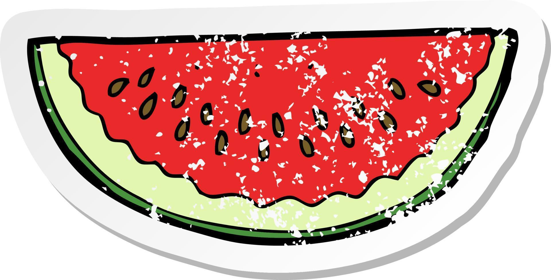 retro distressed sticker of a cartoon watermelon slice vector