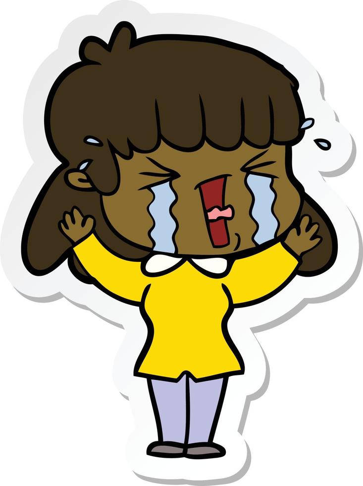 sticker of a cartoon woman in tears vector