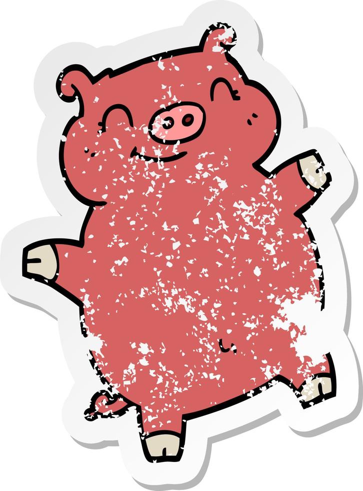 pegatina angustiada de un cerdo de dibujos animados vector
