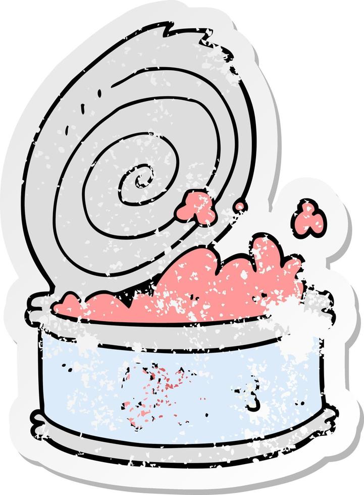 distressed sticker of a cartoon canned food vector