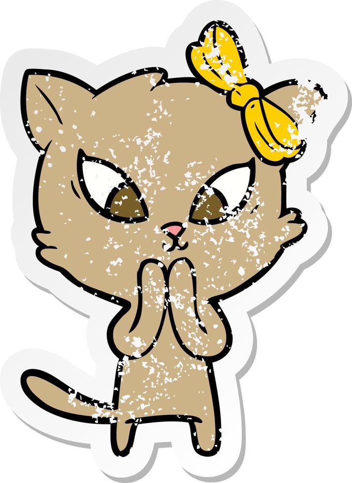 distressed sticker of a cartoon cat vector