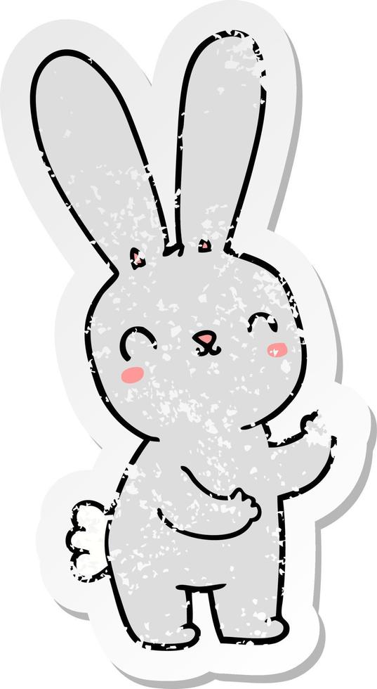 distressed sticker of a cute cartoon rabbit vector