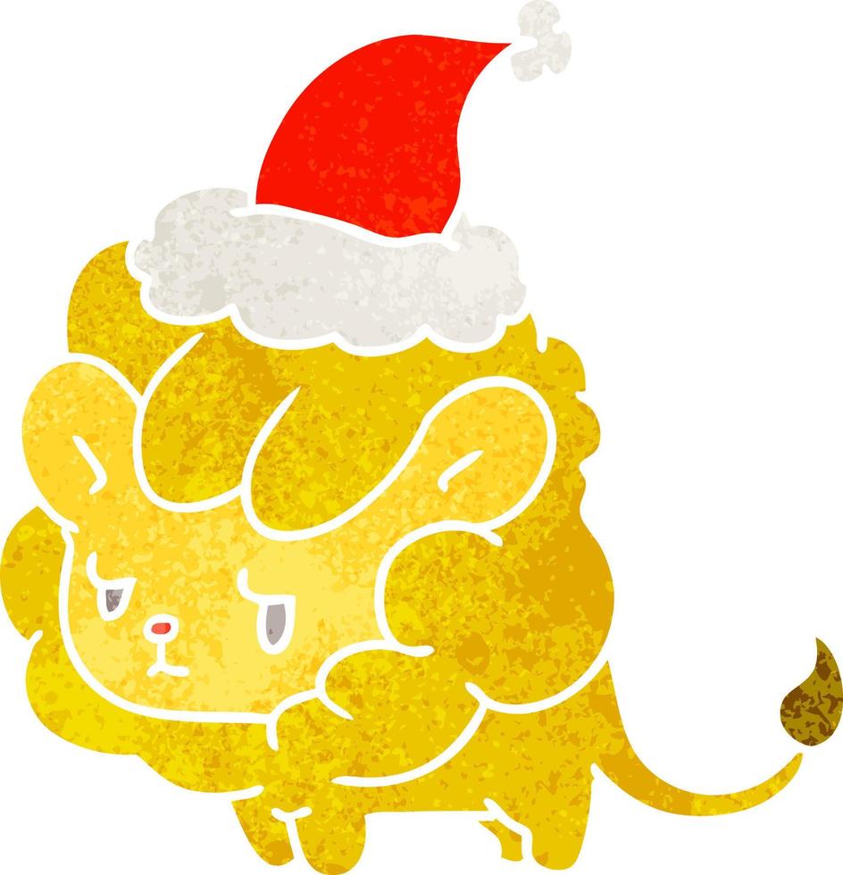 christmas retro cartoon of kawaii lion vector