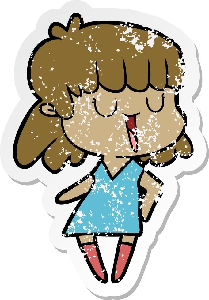 distressed sticker of a cartoon woman vector