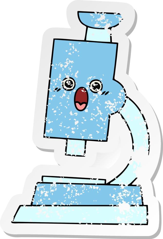 distressed sticker of a cute cartoon microscope vector