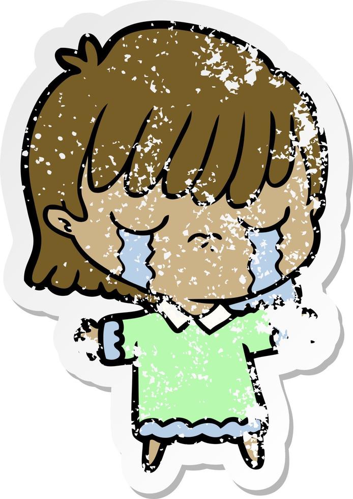 distressed sticker of a cartoon woman crying vector