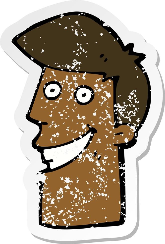 retro distressed sticker of a cartoon grinning man vector