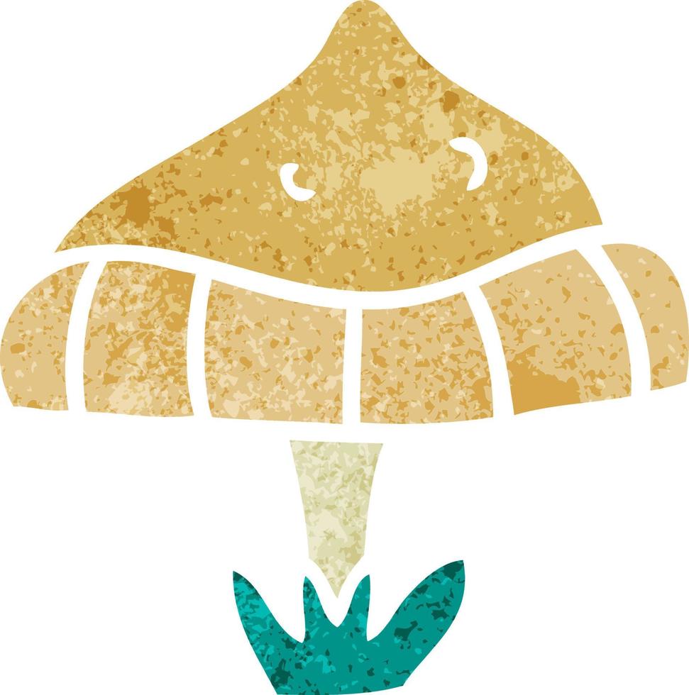 retro cartoon doodle of a single mushroom vector