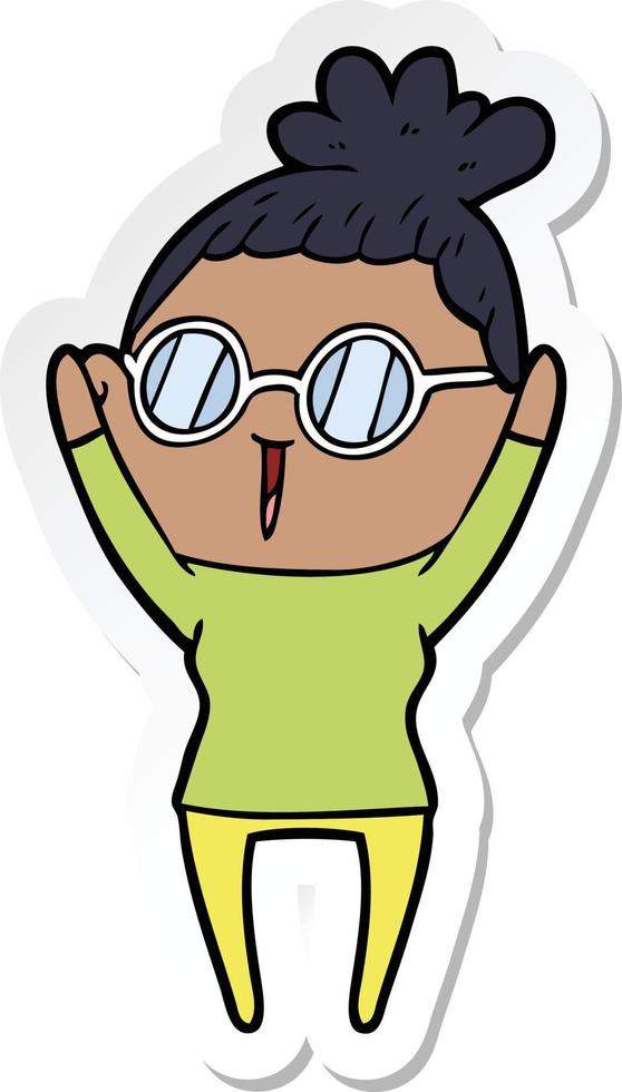 sticker of a cartoon woman wearing spectacles vector