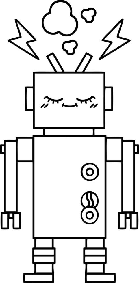 line drawing cartoon dancing robot vector