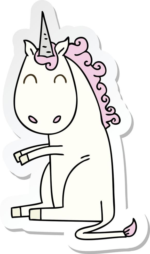 sticker of a quirky hand drawn cartoon unicorn vector