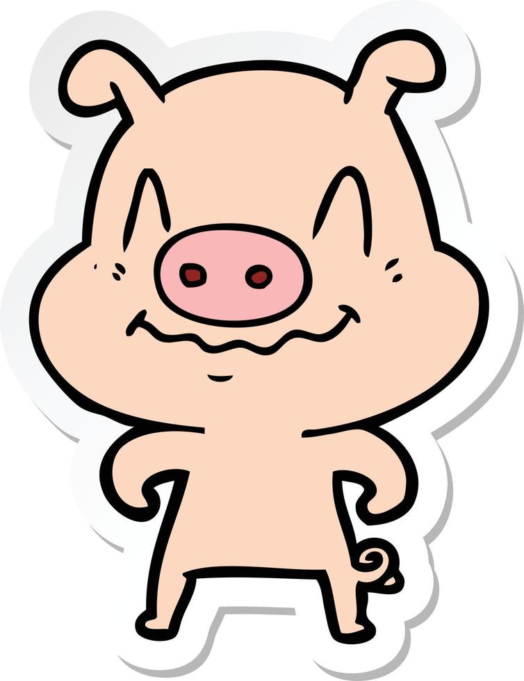 pegatina de un cerdo de dibujos animados nervioso vector