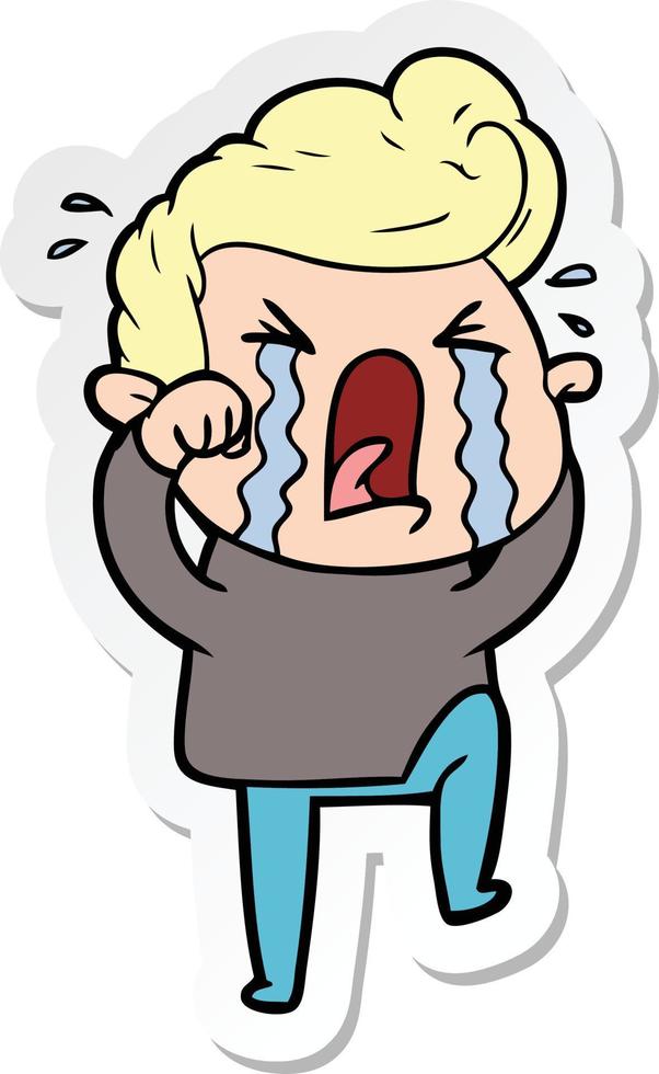 sticker of a cartoon crying man vector