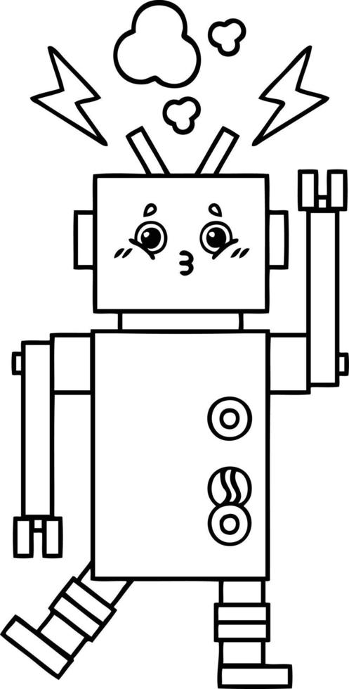 line drawing cartoon robot malfunction vector