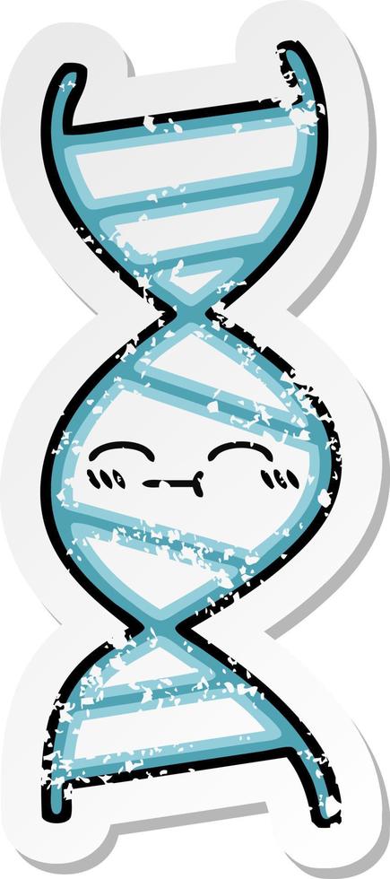 distressed sticker of a cute cartoon DNA strand vector