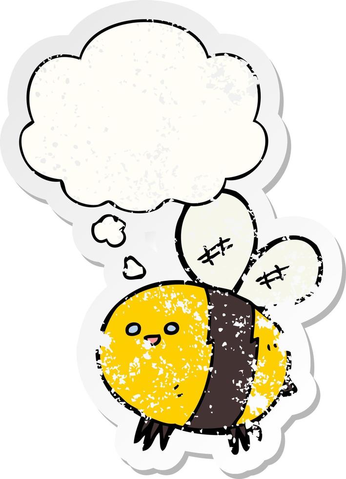 cartoon bee and thought bubble as a distressed worn sticker vector
