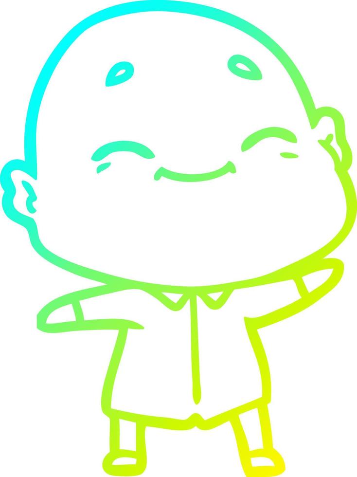 cold gradient line drawing happy cartoon bald man vector