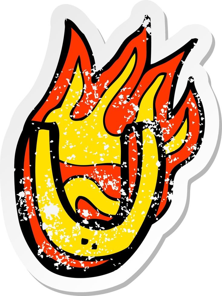 retro distressed sticker of a cartoon flaming letter vector