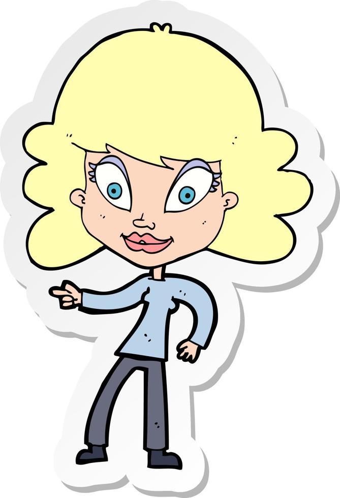 sticker of a cartoon woman pointing vector