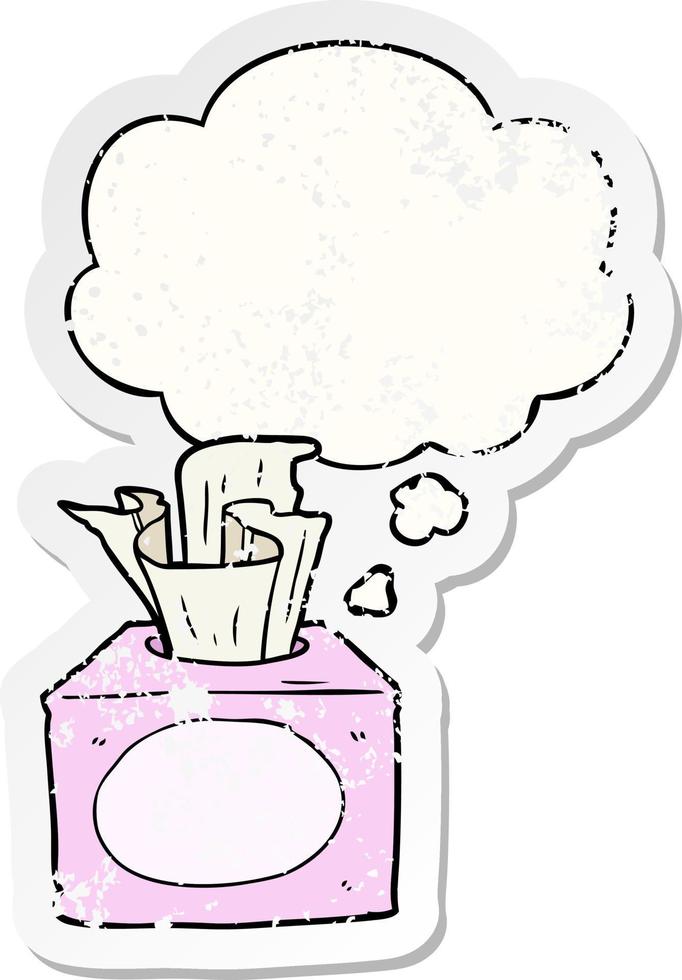 cartoon tissues and thought bubble as a distressed worn sticker vector