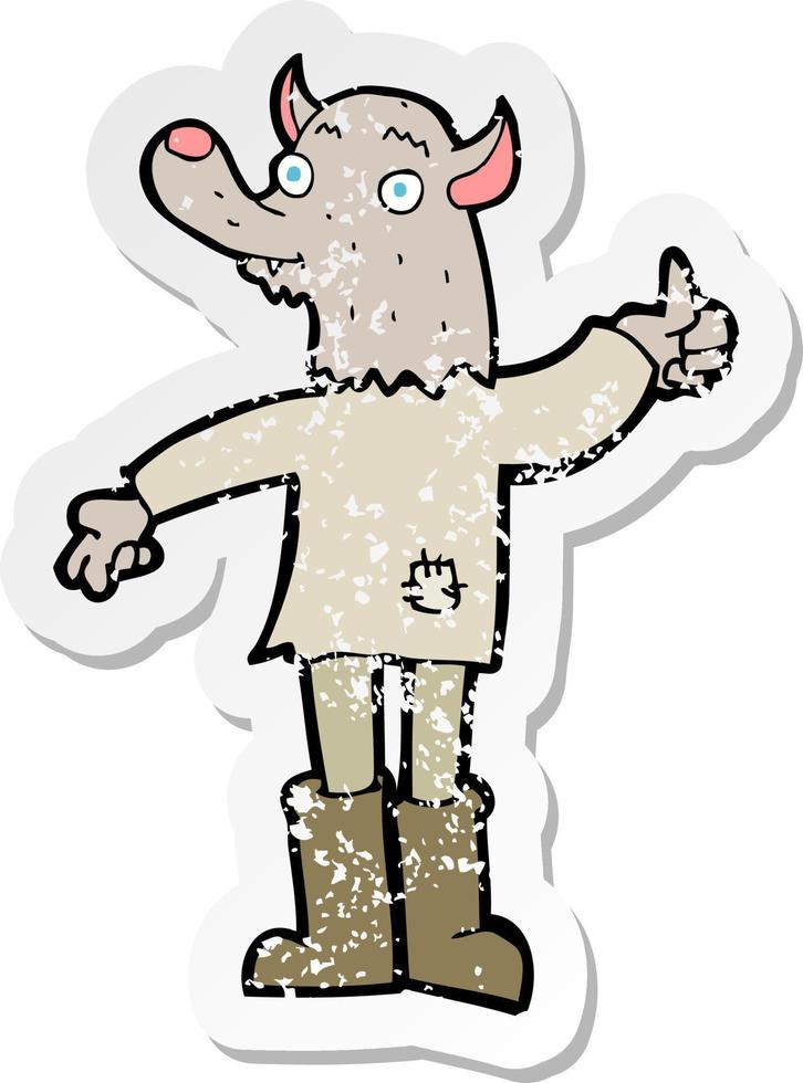 retro distressed sticker of a cartoon funny werewolf vector