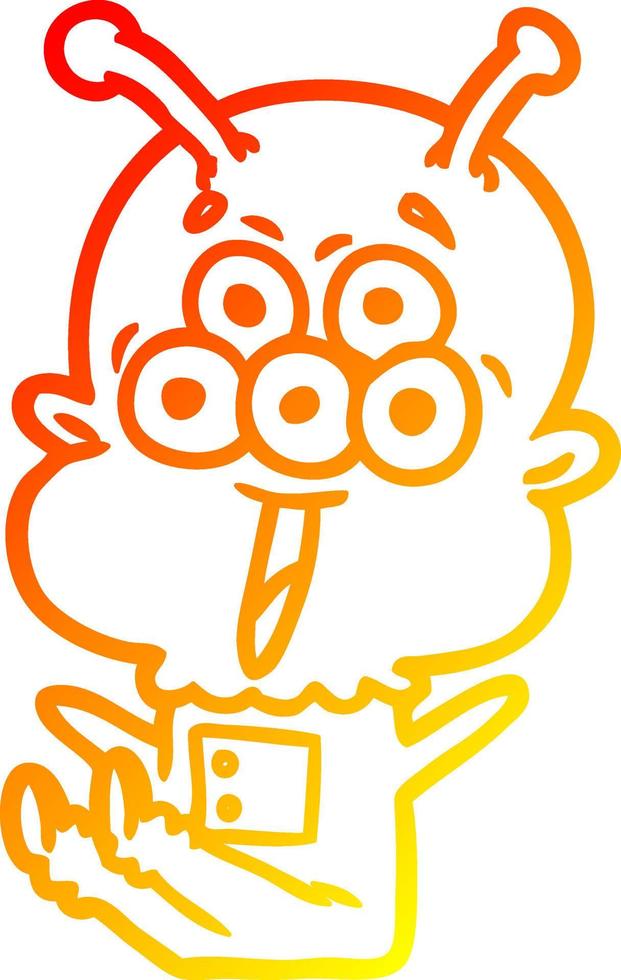 warm gradient line drawing happy cartoon alien vector