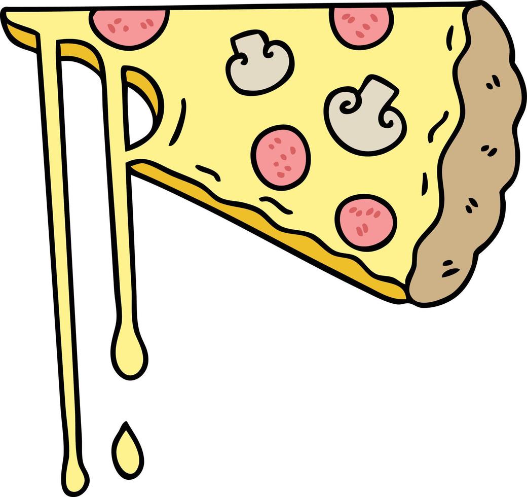 quirky hand drawn cartoon cheesy pizza vector